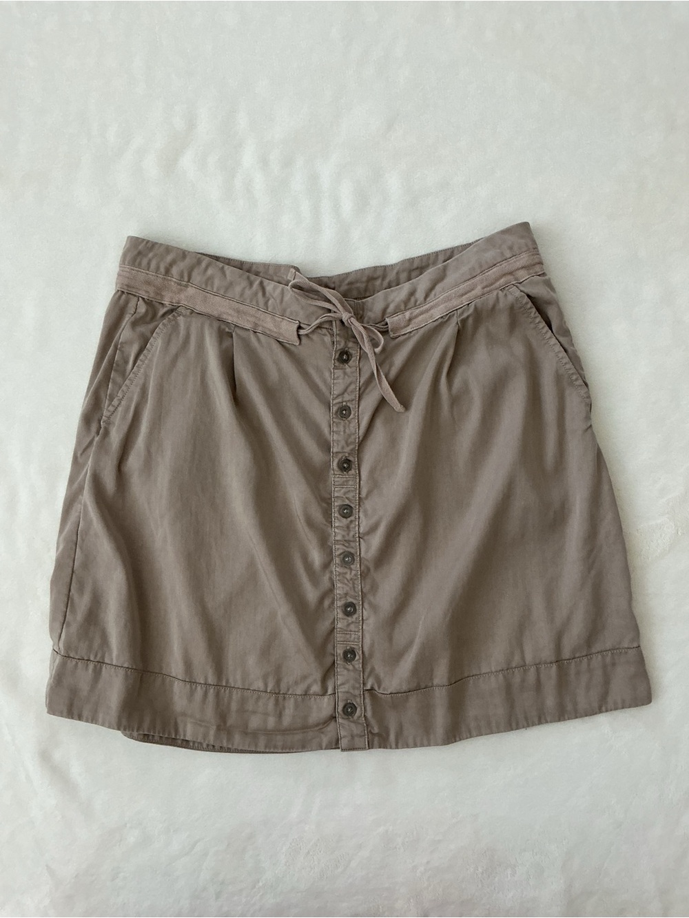 Lucy Taupe Button-Front A-Line Skirt with Drawstring Waist